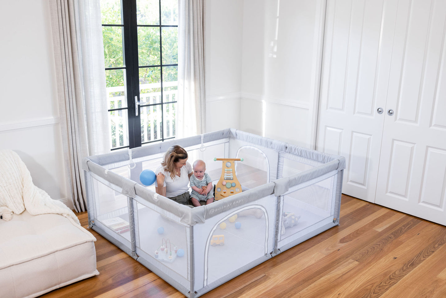 Grey Baby Playpen 1.8m x 1.5m With Mat