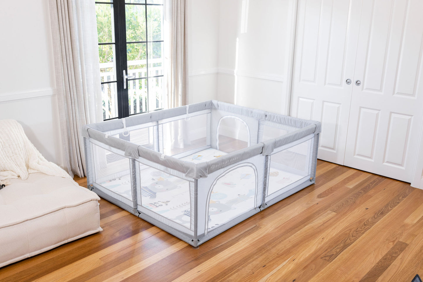 Grey Baby Playpen 1.8m x 1.5m With Mat